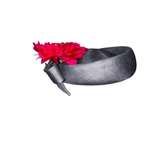Frank Olive Saks Fifth Avenue Vintage Blue Pillbox Hat Pink Flower Bow Accent main image 5